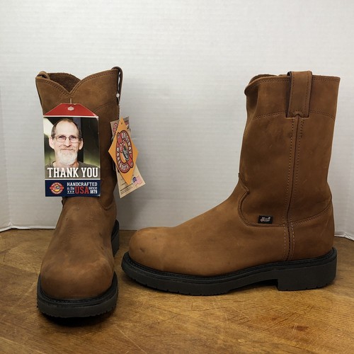 Justin Workboots 4795 Men Sz 9B Brown Leather Steel Toe New W/ Tags *Defect_READ