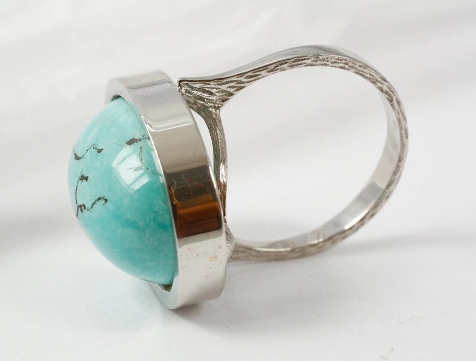 Grande Anillo En 585 Oro Blanco 14 Quilates con Turquesa - Imagen 3 de 3