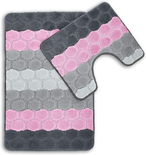 Non Slip 2 Piece Bath Mat Pedestal Mat HEX STRIPE Colours - Picture 5 of 10