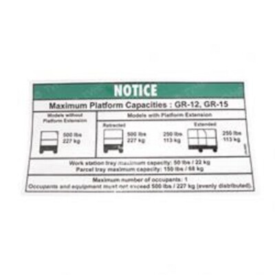 FOR Genie 97827 Decal-Notice Max Cap-500 Std