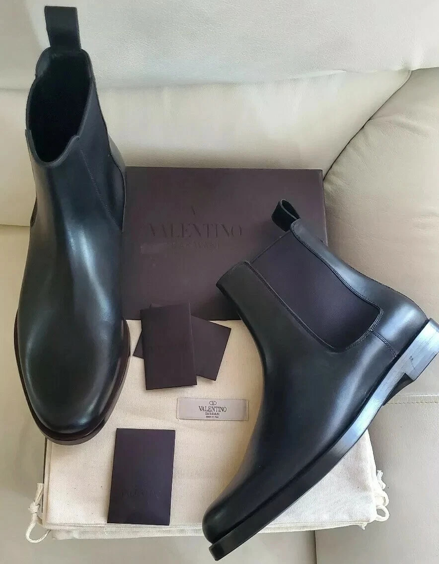 New Auth Valentino Garavani Black Beatle Leather Men Chelsea Boots 42.5 US | eBay