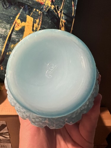 HTF Blue Milk Glass OVG Old Virginia Glass Diamond Cut Vase - Picture 6 of 8