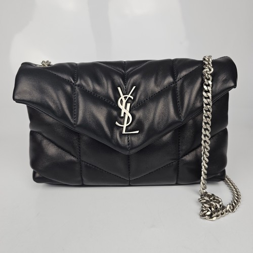 Saint Laurent Toy Puffer $2490 Black/Silver Leather Shoulder Bag New & Authentic