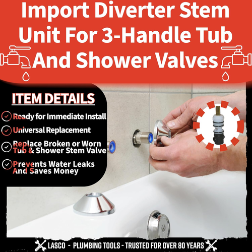 S-735-4T Import Diverter Stem ,0489,Delex Pattern Broach, For 3 Handle Tub An...