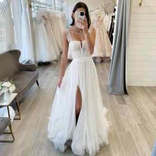 Sexy Boho Wedding Dresses Sweetheart Neck Side Split Lace Appliques Bridal Gowns