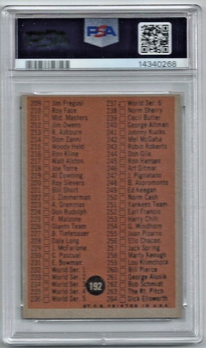 1962 Topps Set Break #192 checklist, 3 (Green Tint) Series 2 PSA 7.5 NM+ - Picture 2 of 2