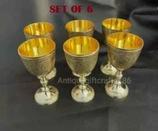 Set of 6 Solid Brass Goblet Drinking Wine Cup Vintage Handmade King's Royal Cup