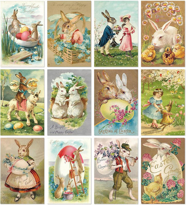 36 Pack Vintage Easter Greeting Cards Easter Egg Bunny Rabbit Note Cards with En