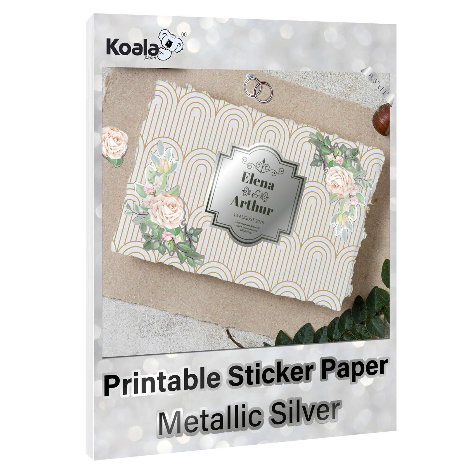 Koala Printable Sticker Paper for Inkjet & Laser Printer, Metallic