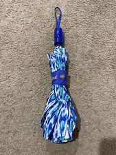 BETSEY JOHNSON BLUE Leopard Animal PRINT POLYESTER AUTOMATIC OPEN UMBRELLA
