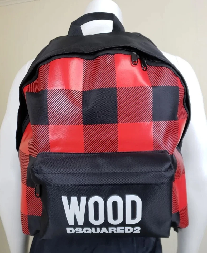 Dsquared2 Wood Backpack Red Buffalo Plaid Lightweight Gym Bag Unisex Rucksack - Image 2 of 4