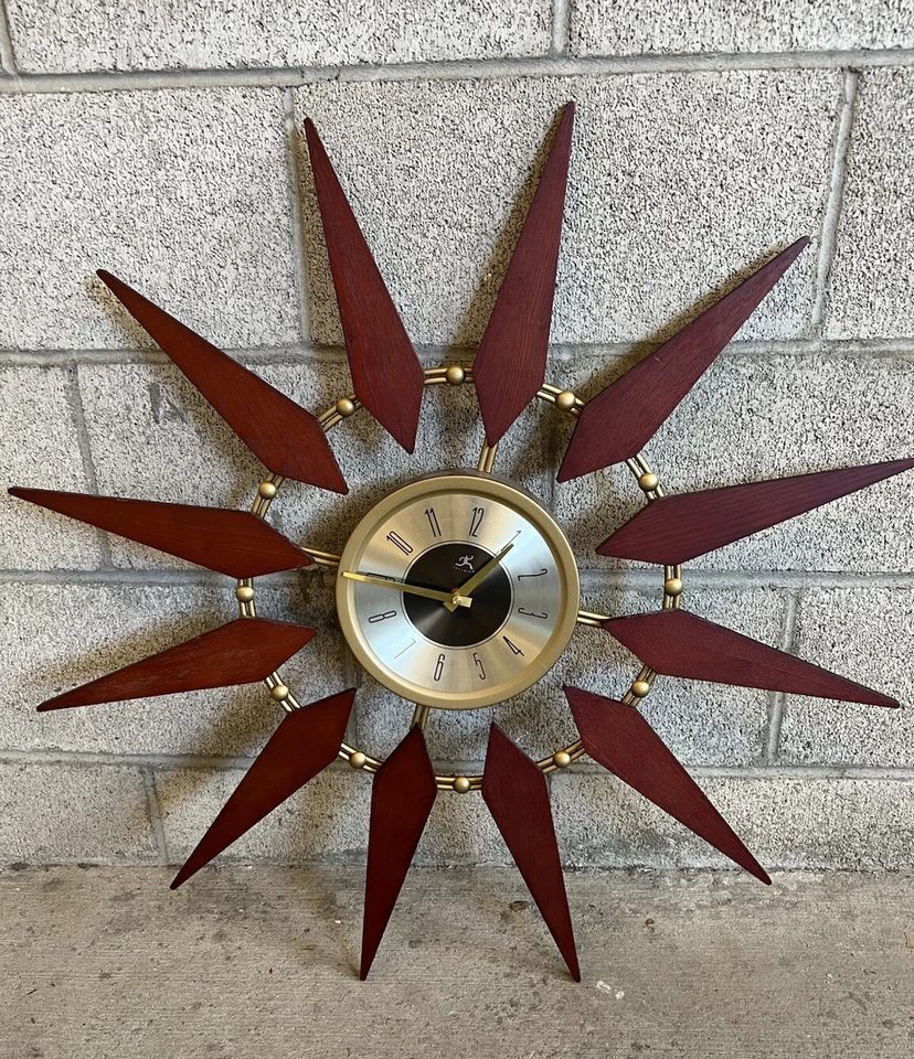 Vintage Infinity Instruments Clock Hollow Wood Large Wall Clock Decor Sunburst - Image 4 of 4