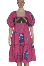 Ulla Johnson Nora Puff Sleeve Midi Dress Pink Floral Printed Frock Cotton New XS