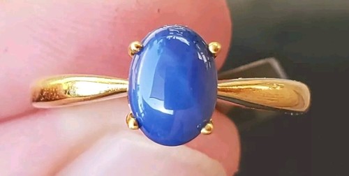 Blue Star Sapphire Oval Cabochon Cut Solitaire Ring 10kt Solid Yellow Gold - Imagen 22 de 24