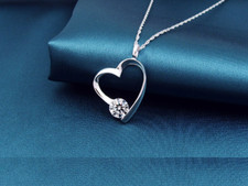 Open Heart CZ Love Charm 925 Sterling Silver Rhodium Pendant Necklace 18" G8