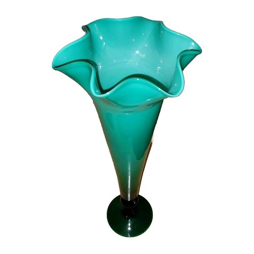 Vintage Murano FOOTED FREEFORM VASE encased TEAL 19.5" T MASSIVE MCM - Picture 9 of 12