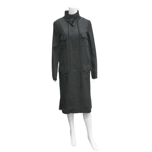 DOLCE & GABBANA Black Frayed-Trim Trench Coat Size 42 Approx US Small