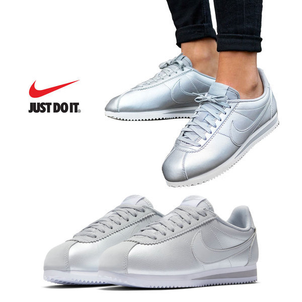 women's nike classic cortez leather metallic casual shoes