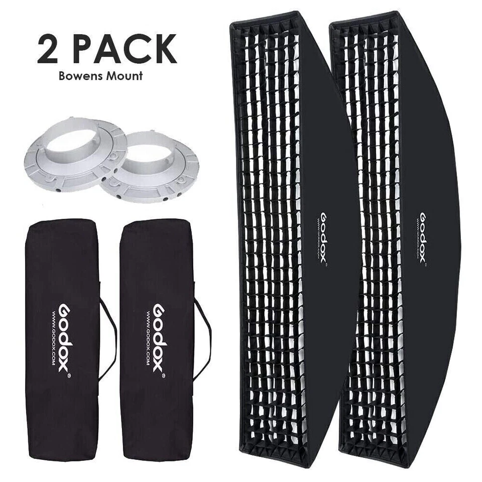 US 2*Godox 22x90cm 9"x 35" Honeycomb Grid Softbox for Studio Flash LED Light - Image 2 of 4