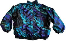 Vintage 90s LAUREN BROOKE Nylon Track Jacket XL Black Purple Teal