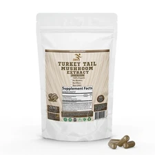 Turkey Tail Mushroom 50% Poly Extract 60 Veggie Capsules Organic Non GMO