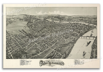 1899 Parkersburg West Virginia Vintage Old Panoramic City Map - 24x36