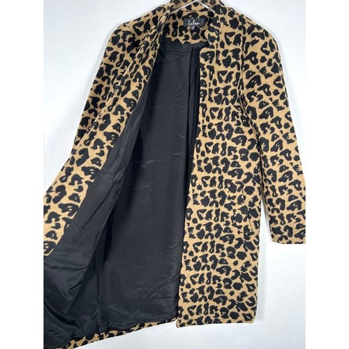 Lulu's Feline Fantastic Leopard Print Coat S Tan Open Front Long Sleeve Pockets - Picture 3 of 8