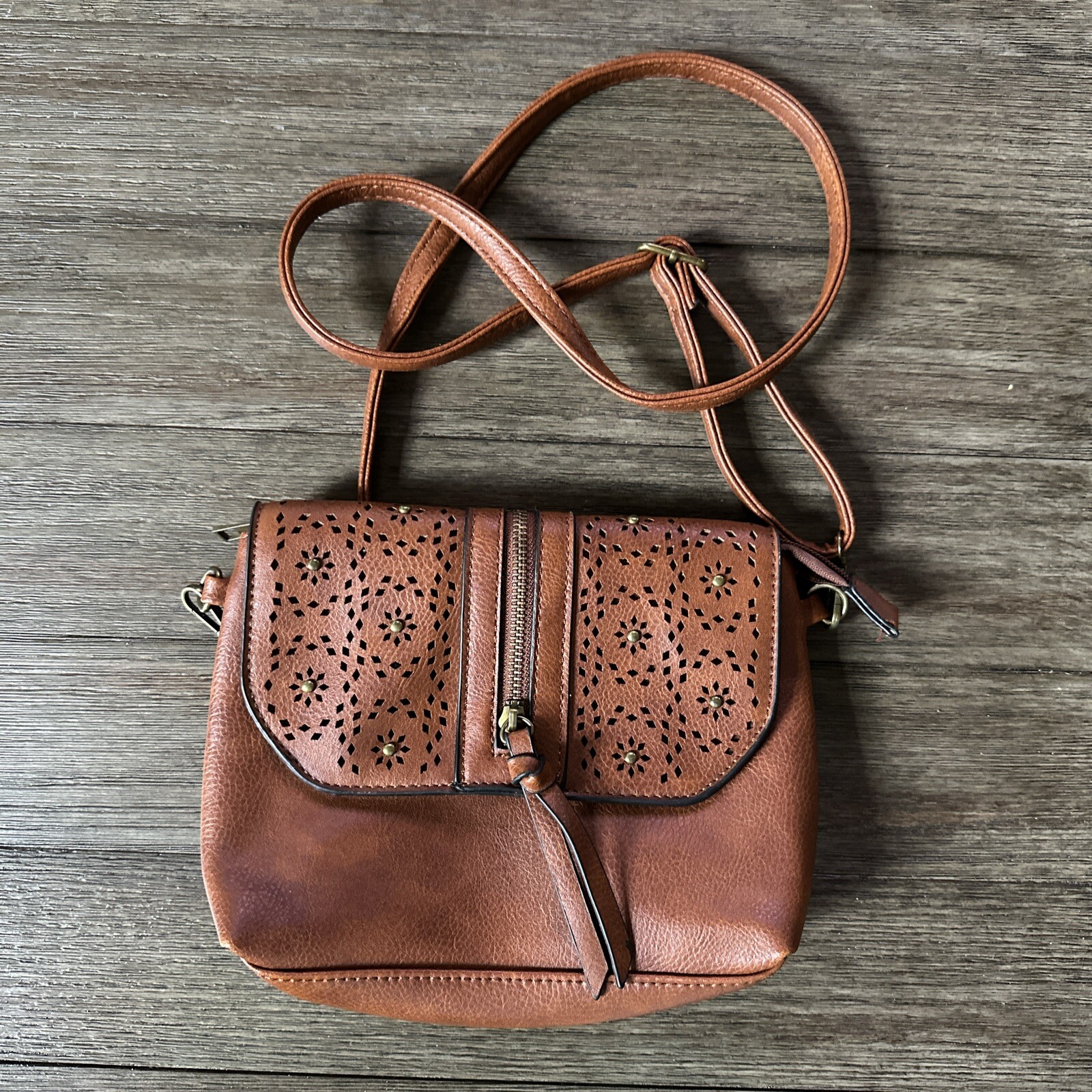 Brown Faux Leather Purse Shoulder Bag
