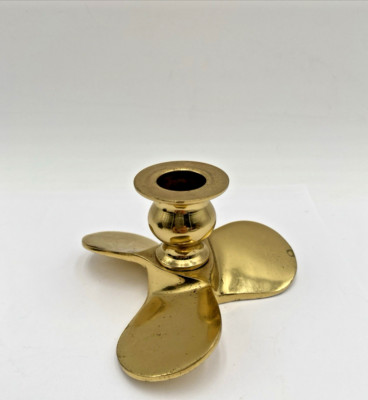 Boat Propeller Nautical Candlestick Holder 4.5'' Polished Brass Handcrafted Vtg