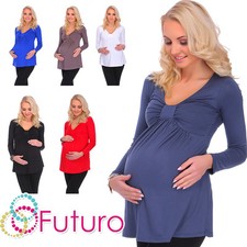 Ladies Maternity Bubble Top V Neck Long Sleeve Wrap Tunic Blouse Sizes 8-18 8549