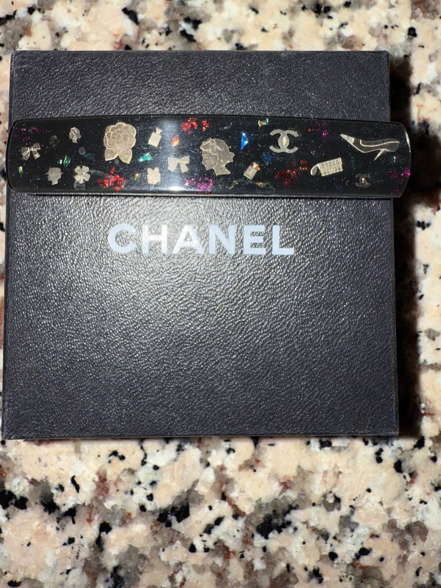 CHANEL 03A VINTAGE BLACK CC LOGO GLITTER EMBELLISHED HAIR  display picture 3