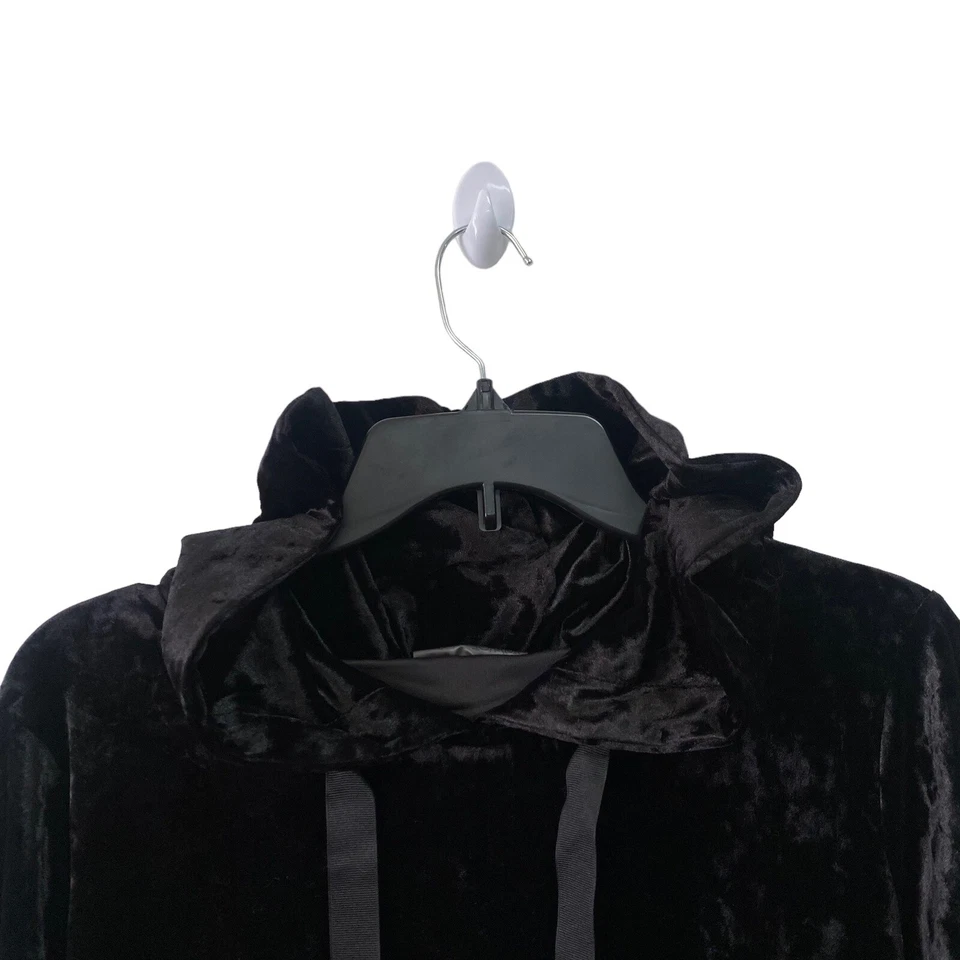 Betsey Johnson Mediana Sudadera con Capucha Chaqueta Rendimiento Terciopelo Aplastado Negro Sudadera Foto 4 de 4