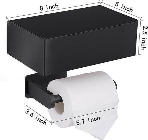 Adhesive Toilet Paper Holder with Shelf and Storage, Wall Mount Toilet Paper Rol - Picture 4 of 6
