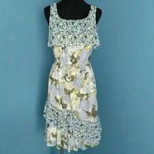 GIANNI BiNI Blue| Green Misty Floral Sleeveless Ruffled Dress Size M