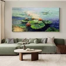 Hand Painted Oil Painting Lotus Pond Decoration Living Room Abstract Water