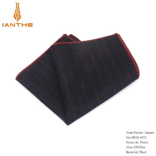 Striped Solid Pattern Square Handkerchiefs Men Fashion Wool Pocket Handkerchief - Picture 20 of 29