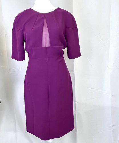 Diane Von Furstenberg Womens Dress Small Fuschia Short Sleeve Mesh Inset Pencil - Picture 9 of 9