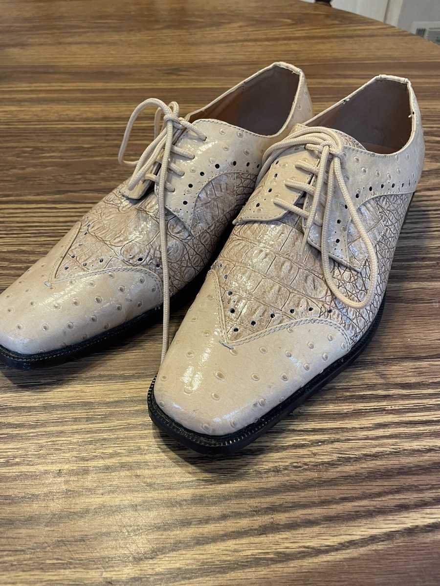 Roberto Chillini Dress Shoes faux Alligator/ostrich Beige Size