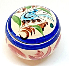 Mexican Talavera Pottery Blue Bird Small Round Trinket Box Jar Lid Signed