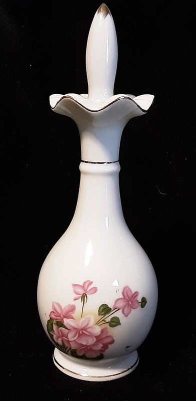 Vintage Nasco China Perfume Bottle w/Pink Flowers & Gold Ascents