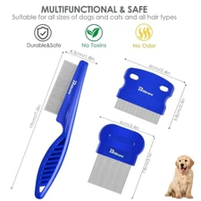 3 Pack Pet Hair Comb Stainless Steel Flea Lice Combs Dog Cat Grooming Kit NEW