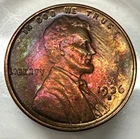 1936-S LINCOLN CENT. BU/ RD. RAINBOW TONED