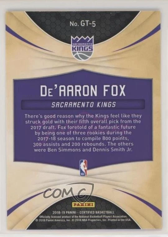 2018-19 Certified Gold Team De'Aaron Fox #GT-5 - Image 2 of 2