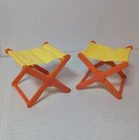 Set Of 2 Vtg Barbie Furniture Orange Yellow Vinyl Fold Up Camping Chairs 70s RV