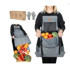 NEW - Gardening Harvest Apron with Pockets Fruit Vegetable Picking Gray