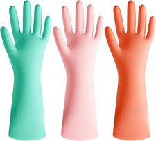 Rubber Cleaning Dishwashing Kitchen-Gloves - 3 Pairs Colorful Dish Gloves,Reusab