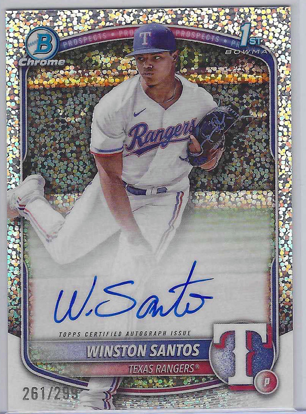 2025 Bowman Chrome 1st Bowman Winston Santos Speckle Refractor /299 Auto CPA-WS