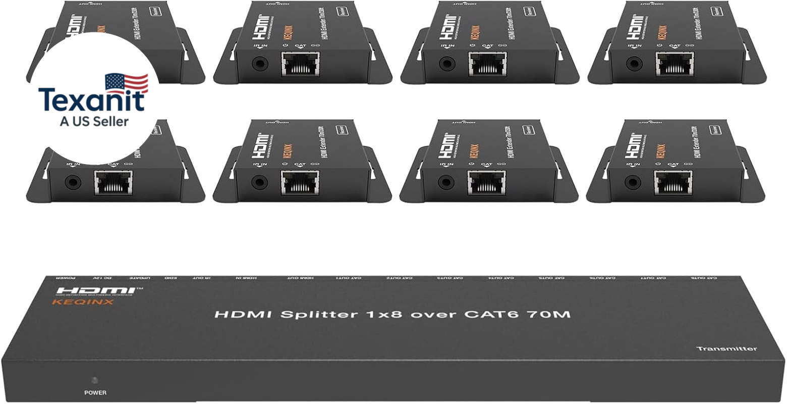 4K 1X8 HDMI Extender Splitter 70M/230Ft HDMI over Ethernet Splitter POC Satellit