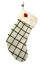New Wondershop Christmas Stocking 19" Faux Fur Plaid White/ Black