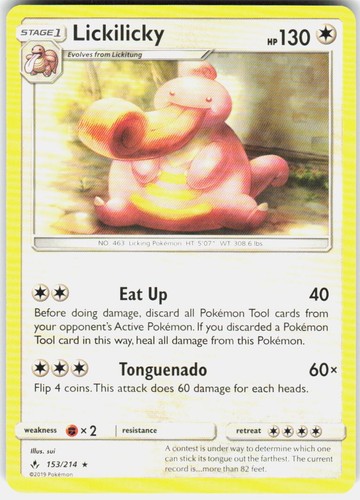 Lickilicky Rare 153/214 Unbroken Bonds Pokemon Near Mint